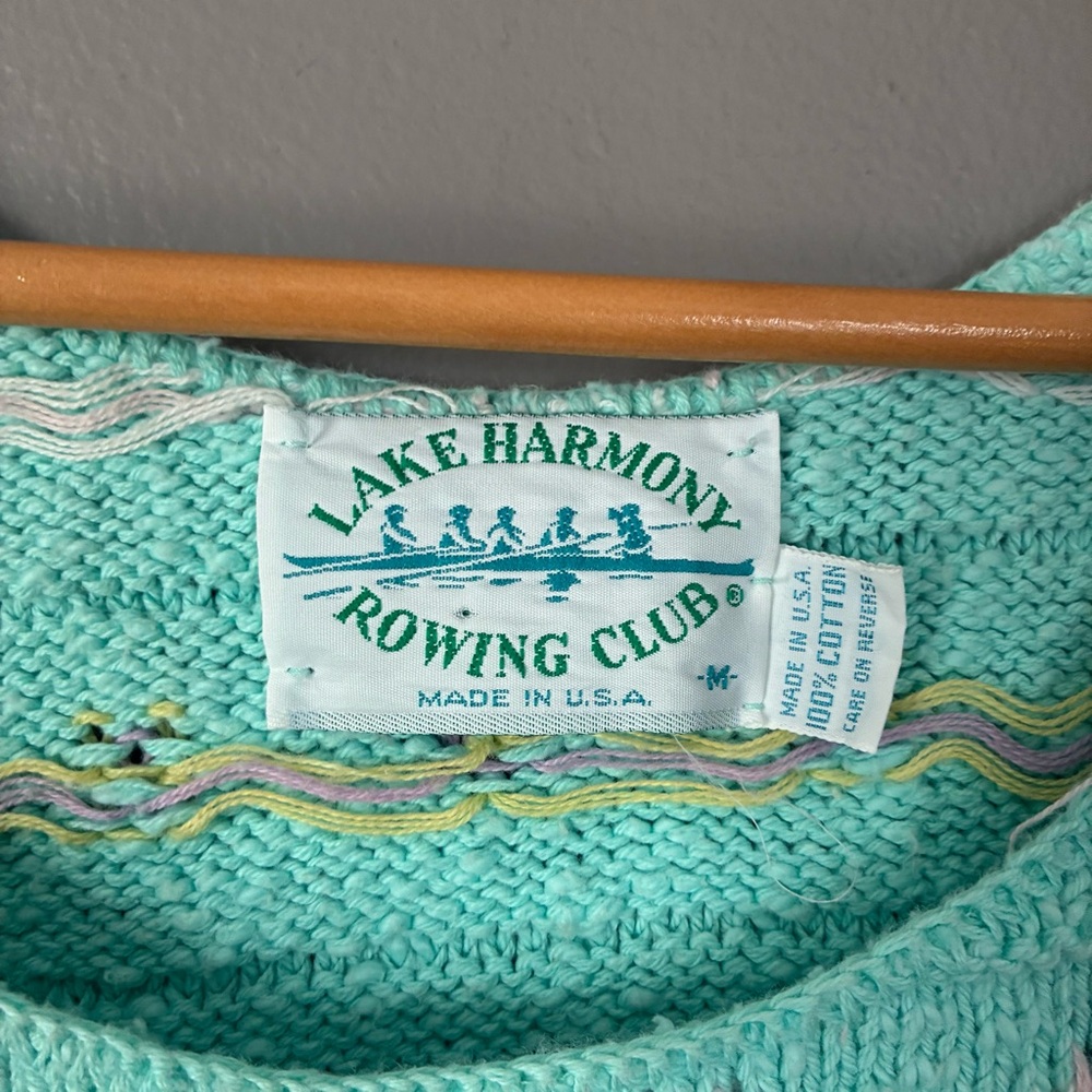Vintage 90s Pastel Knit Sweater Vest | Seafoam Preppy Grandmillennial M - Picture 5 of 7